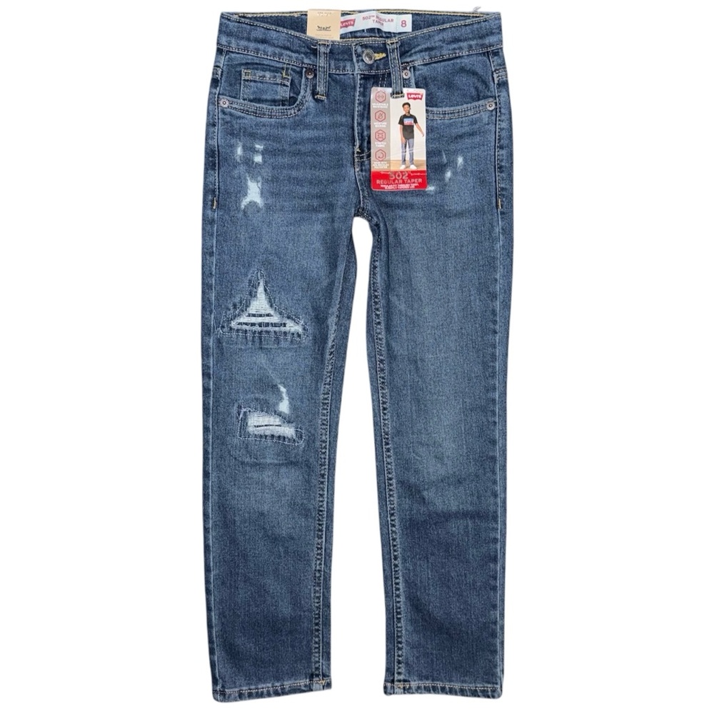 NWT Levi’s 502 Regular Taper Jeans Boys 8 (24x25) Medium Wash Stretch Distressed